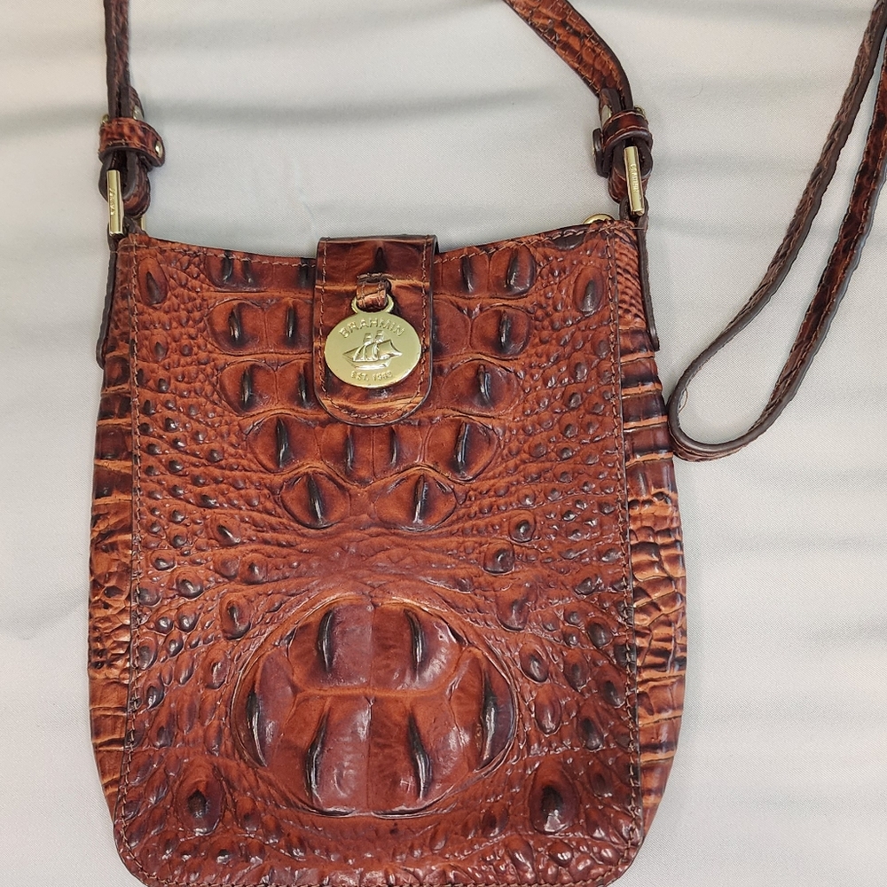 Crocodile Embossed Brown Shoulder Bag
